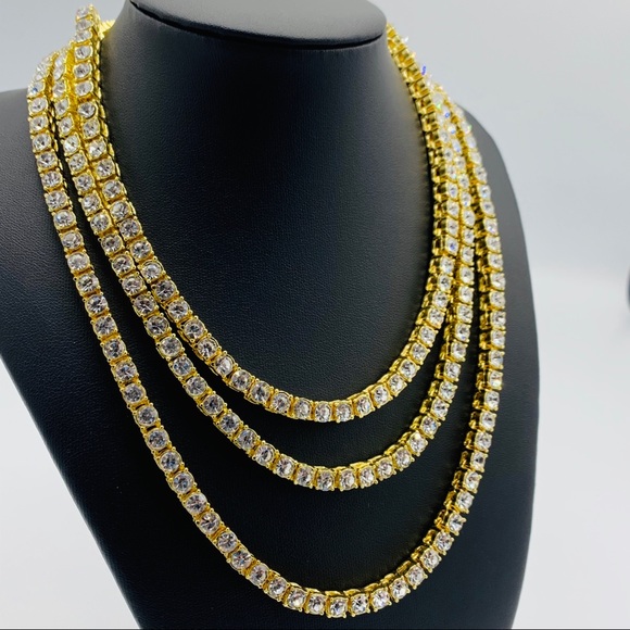 Gold Tennis Chain & Bracelet Set 5mm - Picture 3 of 6